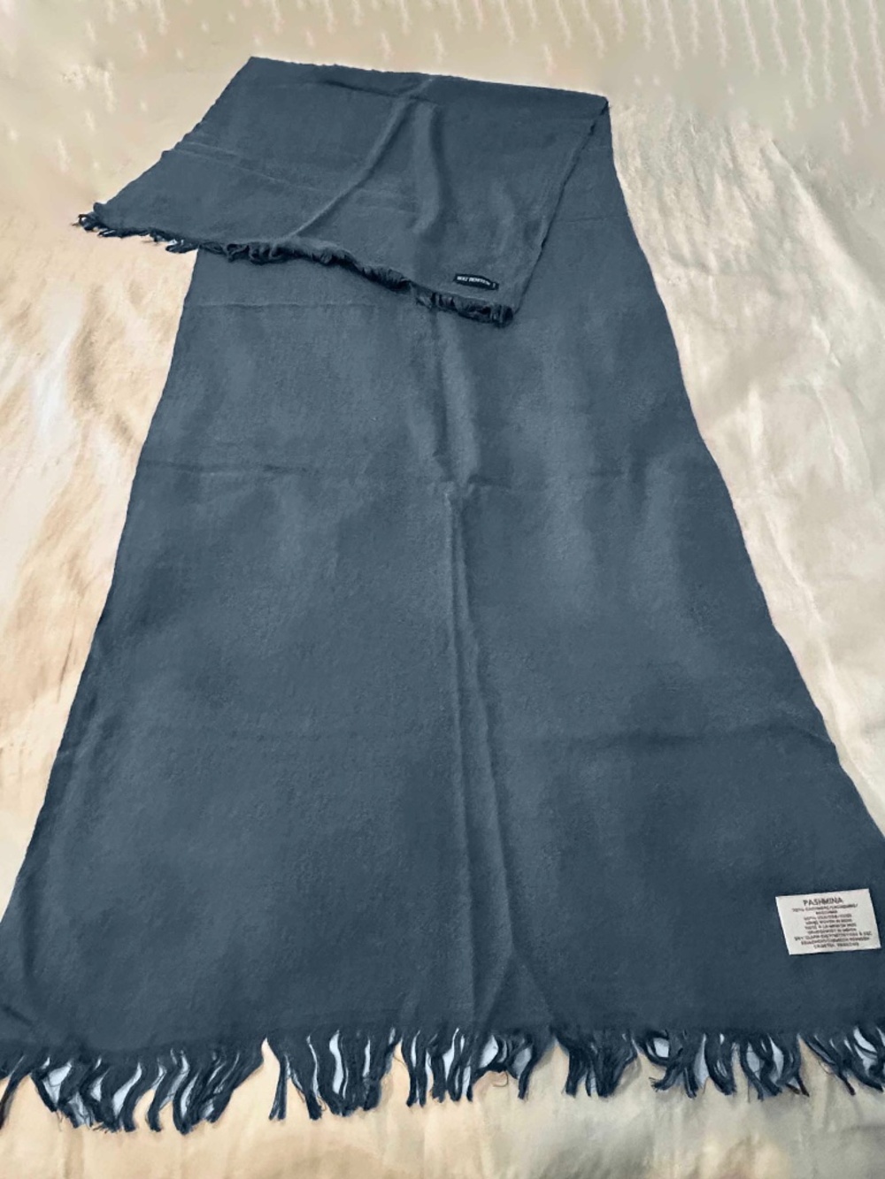 PASHMINA SHAWL, 70% CASHMERE 30% SILK, DUSTY BLUE, 75 x 21 INCHES, SOFT SHAWL